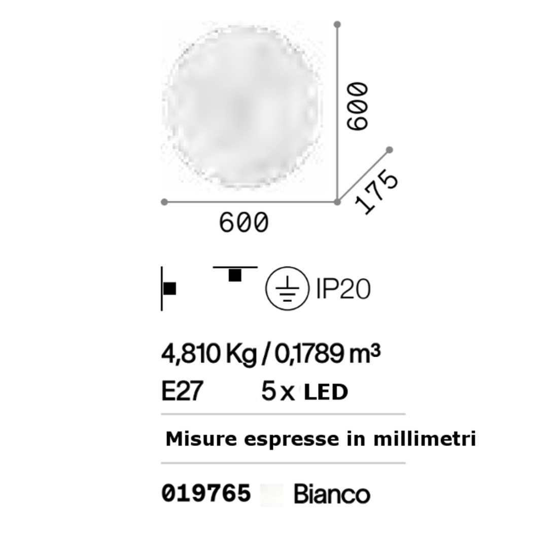 Ideal Lux GLORY PL2 D60 019765 E27 LED Plafón moderno