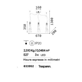 Moderner Kronleuchter mit drei Lichtern Glasangriff E27 max. 60W.