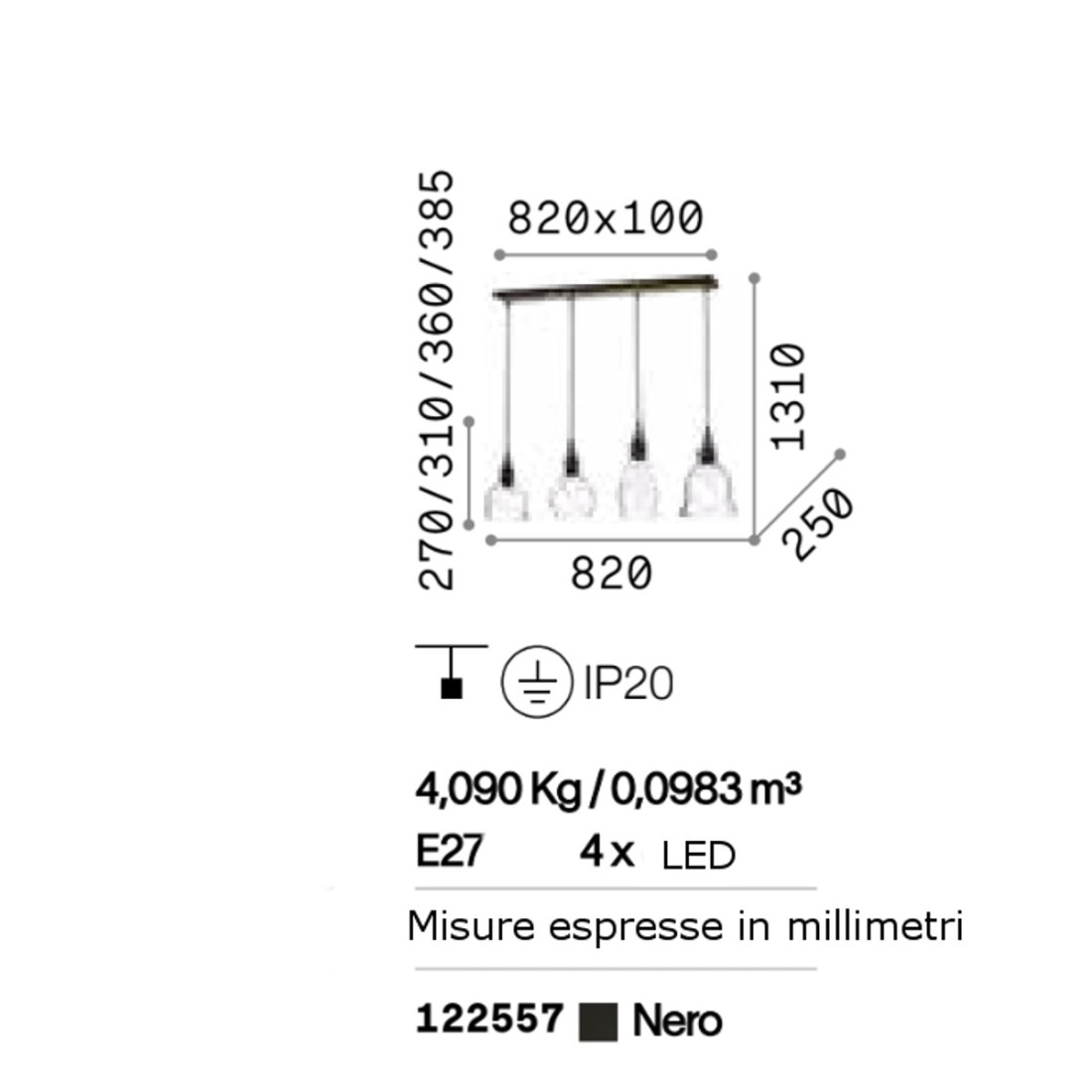 Lámpara clásica Ideal Lux GRETEL SP4 122557 E27 LED