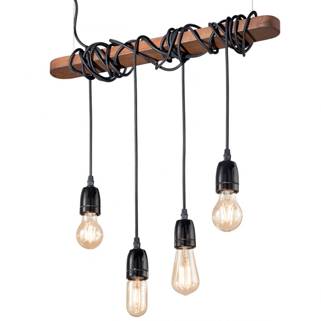 Sospensione Lampadari In Legno Rustici.Sospensione 4 Luci Corten Legno Multiluce Rustica Classica